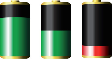 vector Battery with various loads. Isolated on withe background