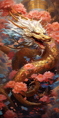 Obraz na płótnie Canvas Year of the dragon vertical banner art. Generative AI illustration