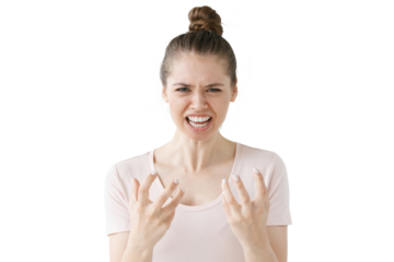 Angry woman screaming with anger emotion, agressive girl ready for conflict with mad face