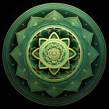 Green and yeloow flower mandala. AI generated