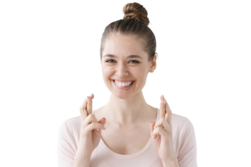 Fingers crossed by superstitious and lucky woman