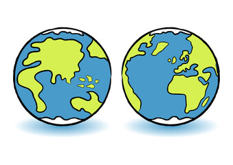Childish colorful terrestrial globes over white background