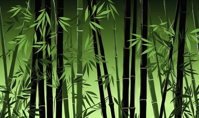 Fototapeta na wymiar a green background with bamboo trees and grass in the foreground. generative ai