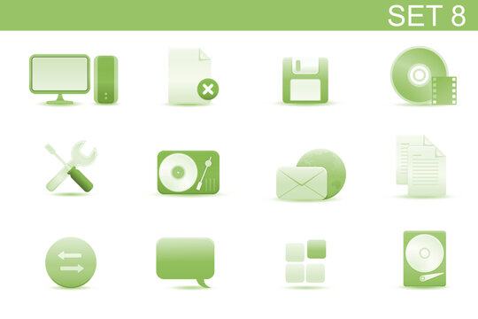 Vector illustration ? set of elegant simple icons for common computer and media devices functions.Set-8
