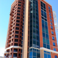 Fototapeta premium high-rise buildings in a residential area painted with a brush. red color