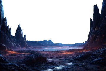 barren landscape at night, alien planet. Transparent PNG  - obrazy, fototapety, plakaty