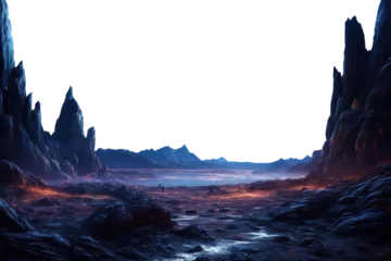 Keuken foto achterwand Nachtblauw barren landscape at night, alien planet. Transparent PNG 