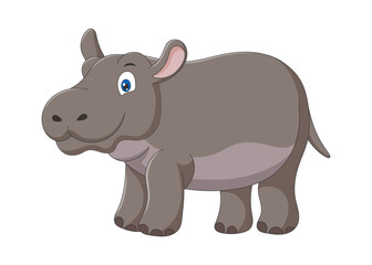 Obraz na płótnie Canvas Cute cartoon hippo. Drawing african baby wild animal smiling hippopotamus. Kind smiling jungle safari animal river horse. Creative graphic hand drawn print. Vector eps illustration