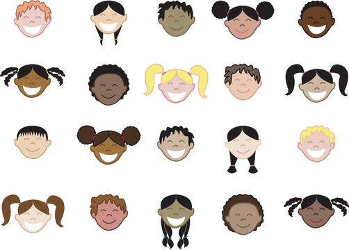 Twenty different children's faces. See other images in this series. Vector Illustration.