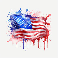 American flag, with splashes of blue and red paint, in high resolution generated by artificial intelligence.