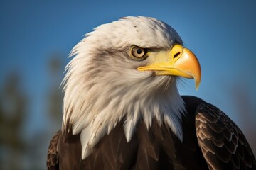 American bald eagle portrait. Close up view eagle head. Generated AI wild bird