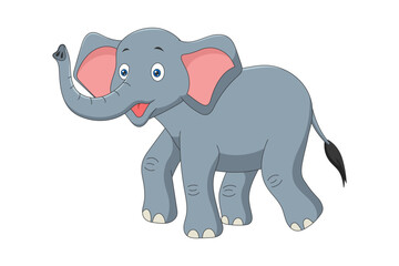 Cute cartoon elephant. Drawing african baby wild smiling character. Kind smiling jungle safari animal. Creative graphic hand drawn print. Vector eps illustration