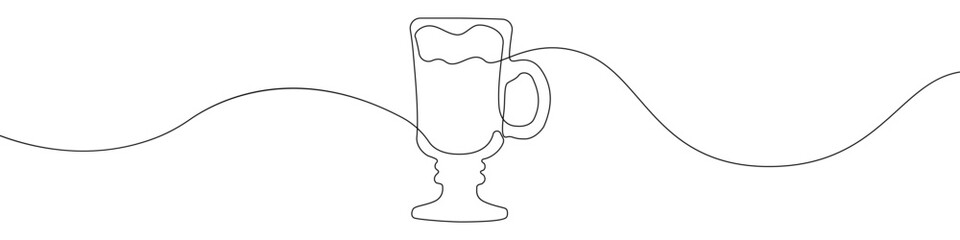 Coffee glass line continuous drawing vector. One line A glass for hot drinks vector background. Latte glass icon. Continuous outline of a Cup of coffee. 