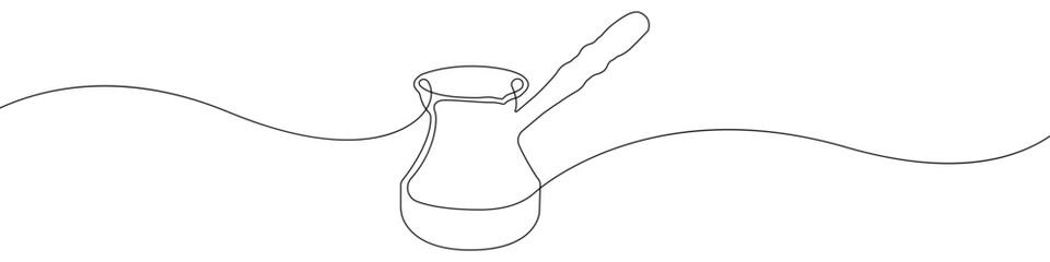 Coffee pot line continuous drawing vector. One line Coffee pot vector background. Coffee maker icon. Continuous outline of a Coffee grinder. Turks for coffees.