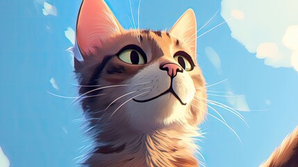 Portrait of a cartoon cat with sky. Generative AI