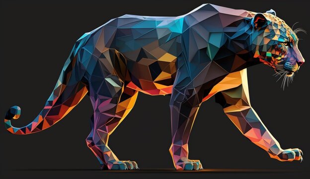 Colourful low polygon geometric panther animal. Generative AI.