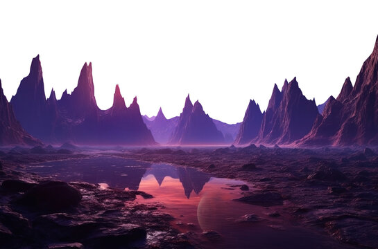 purple alien planet surface landscape. Transparent PNG 