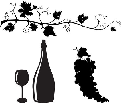 Wine related objects silhouettes set