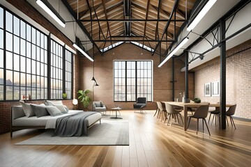 "Loft Elegance: Industrial-Inspired Living Room Interior"