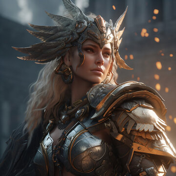 A Valkyrie woman in armor with wings on her helmet Generative Ai