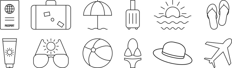 Set of travel line icons. PNG