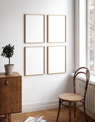 Fototapeta na wymiar Mockup frame in contemporary Scandinavian living room interior, 3d render