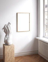 Fototapeta Mockup frame in contemporary Scandinavian living room interior, 3d render obraz