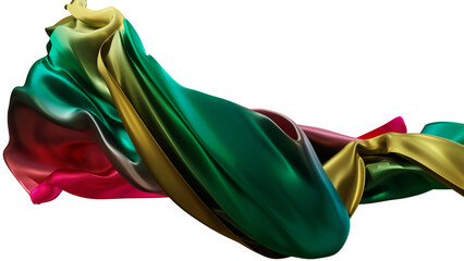 multicolored silk fabric design element, 3d rendering silk cloth material flying in the wind. Waving satin cloth isolated on transparent PNG background
