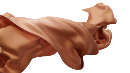 Peach silk fabric design element, 3d rendering silk cloth material flying in the wind. Waving satin cloth isolated on transparent PNG background