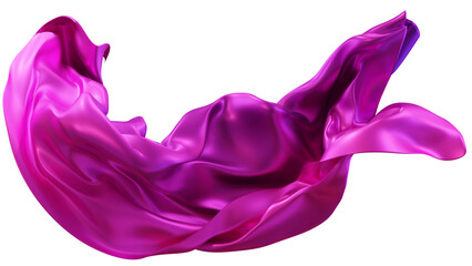 Purple silk fabric design element, 3d rendering silk cloth material flying in the wind. Waving satin cloth isolated on transparent PNG background
