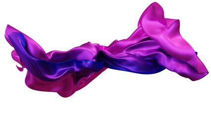 Purple silk fabric design element, 3d rendering silk cloth material flying in the wind. Waving...