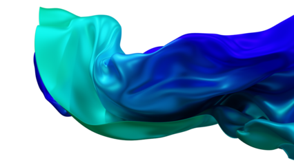 Blue silk fabric design element, 3d rendering silk cloth material flying in the wind. Waving satin cloth isolated on transparent PNG background