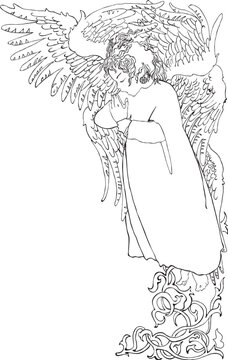 vector illustration of preying angel