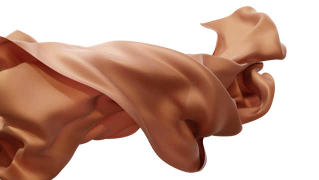 Peach silk fabric design element, 3d rendering silk cloth material flying in the wind. Waving satin cloth isolated on transparent PNG background