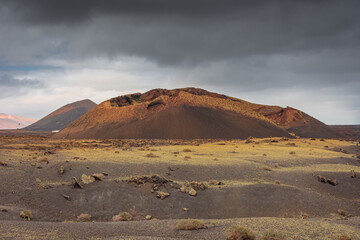 Landscape of El Cuervo Volcano in Lanzarote,  Canary Islands, Spain