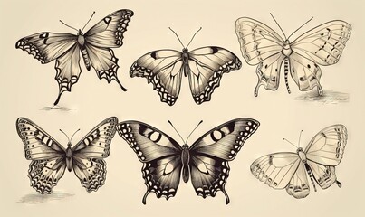 Fototapeta na wymiar a bunch of butterflies that are on a white background with a white background. generative ai