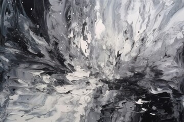 Abstract grey background with splashes of white and black paint, Generative ai