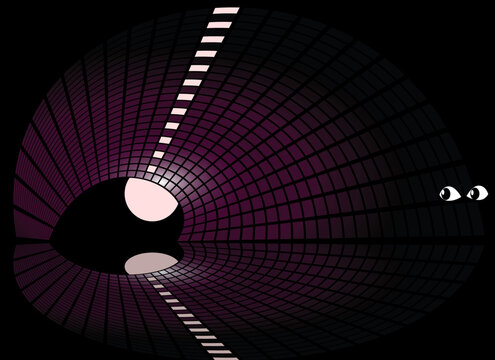 afraid dubious eyes in the dark looking out of a dark tunnel