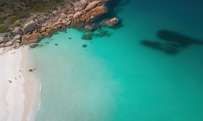 Fototapeta na wymiar an aerial view of a sandy beach and a body of water. generative ai