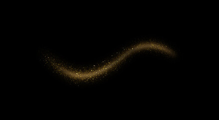 Gold sparkles and glitter on black background. Abstract defocused lights and bokeh on dark background