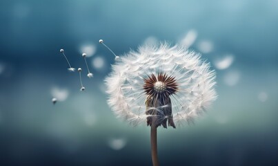  a dandelion blowing in the wind on a blue background.  generative ai