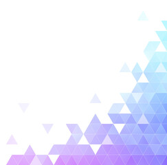 Abstract colorful triangular shape pattern with purple to turquoise color gradient on white. High resolution full frame geometric triangle background with copy space.