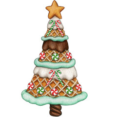 watercolor cute gingerbread christmas tree
