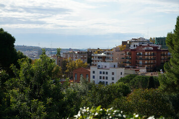 Fototapeta na wymiar Scenic view from Park Guell in Barcelona, Spain
