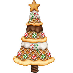 watercolor cute gingerbread christmas tree