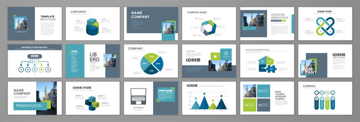 Business presentation infographic elements template set. Keynote presentation background, slide  design, website ideas, brochure cover design, landing page, annual report brochure. Vector Illustration