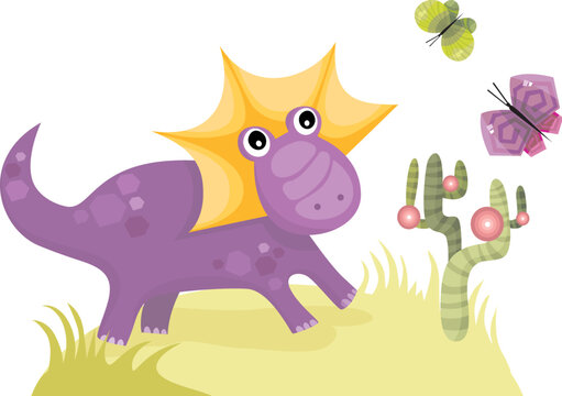 vector illustration of a cute dinosaur with butterfly