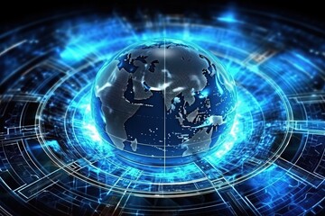 An illustration with the world and blue colors.