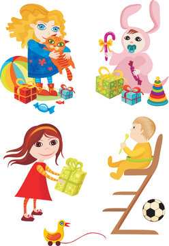 vector illustration of children and baby set
