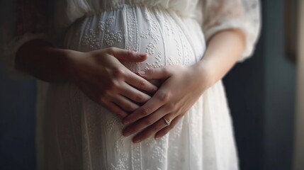 Pregnant Woman Belly. Pregnancy Concept. Pregnant tummy close up. Generative AI